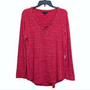 Rock & Republic Women's Red Lace-Up Long Sleeve Cozy Jersey Top